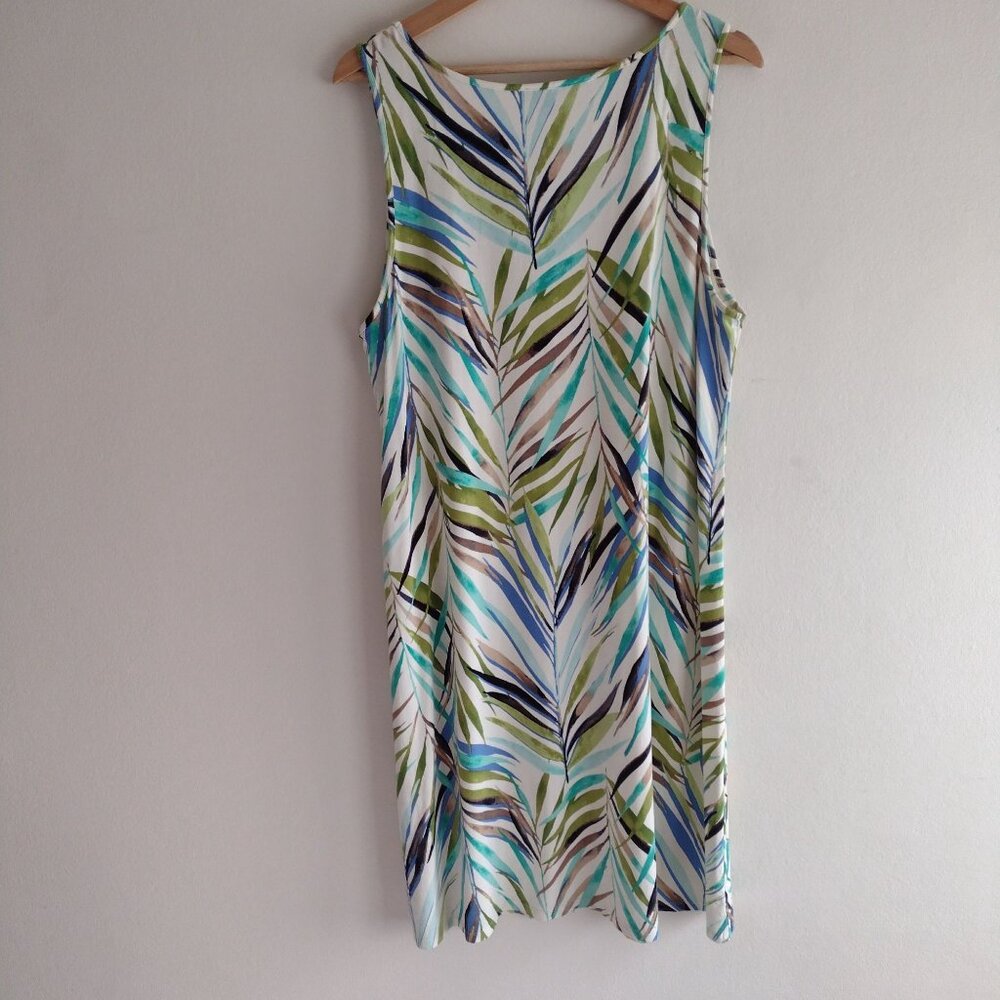 J Jill Wearever Collection Tropical Print Dress L Flowy Knit Easy Wear Midi - Picture 7 of 10